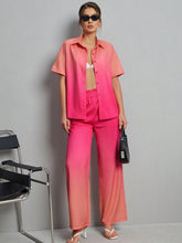 Holiday Style Gradient Short Sleeve Shirt And Slant Pocket Straight-Leg Pants Set